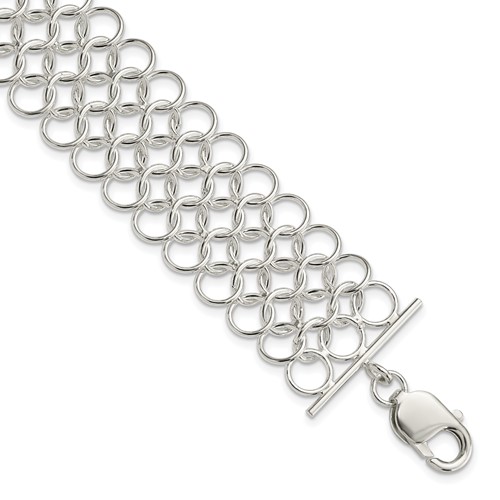 Sterling Silver Polished 24mm Solid Multi-Link Chain Mail Bracelet, 7.5"
