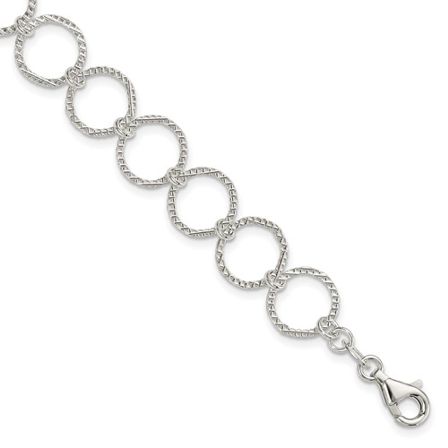 Sterling Silver Polished 10mm Fancy Circle Bracelet, 7.5"