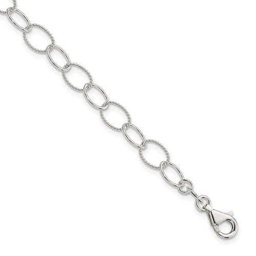 Sterling Silver 7mm Solid Fancy Cable Link Bracelet, 7.5"