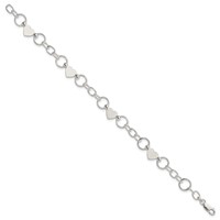 Sterling Silver Polished Heart and Chain Bracelet, 7.5" view 2