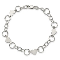 Sterling Silver Polished Heart and Chain Bracelet, 7.5" view 3