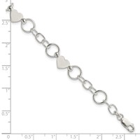 Sterling Silver Polished Heart and Chain Bracelet, 7.5" view 4