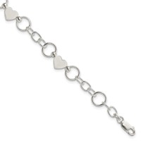 Sterling Silver Polished Heart and Chain Bracelet, 7.5" view 1