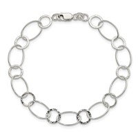 Sterling Silver Polished Textured 9.25mm Fancy Link Bracelet, 7.5" view 3