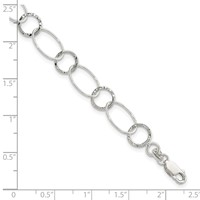 Sterling Silver Polished Textured 9.25mm Fancy Link Bracelet, 7.5" view 4
