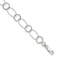 Sterling Silver Polished Textured 9.25mm Fancy Link Bracelet, 7.5" view 1