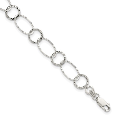 Sterling Silver Polished Textured 9.25mm Fancy Link Bracelet, 7.5"