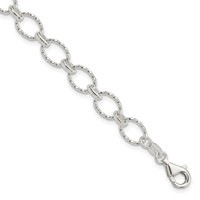 Sterling Silver Polished Textured 6.5mm Fancy Link Bracelet, 7.5" view 1