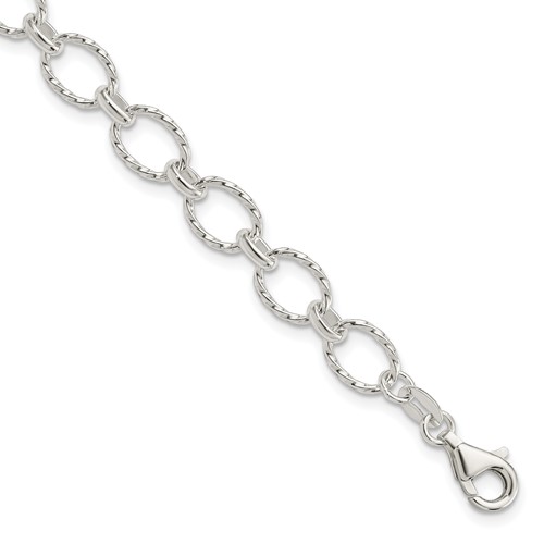 Sterling Silver Polished Textured 6.5mm Fancy Link Bracelet, 7.5"