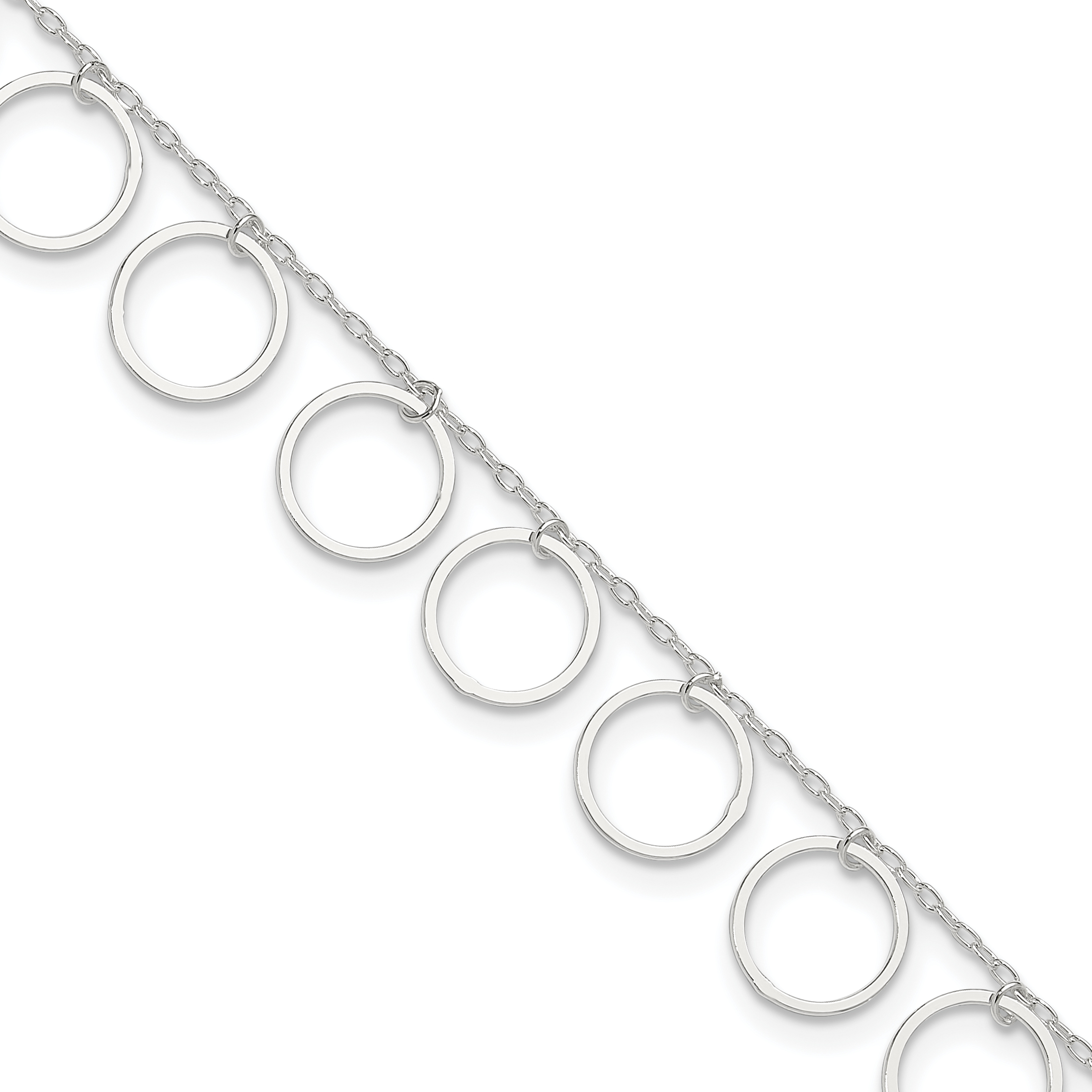 Sterling Silver Dangle Circles Anklet (QG2343-10)