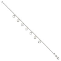Sterling Silver Polished Heart Charms Bracelet, 7.5" view 2