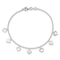 Sterling Silver Polished Heart Charms Bracelet, 7.5" view 3