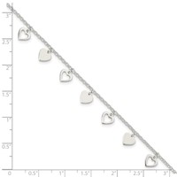 Sterling Silver Polished Heart Charms Bracelet, 7.5" view 4