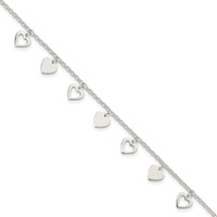 Sterling Silver Polished Heart Charms Bracelet, 7.5" view 1