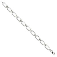 Sterling Silver Textured Fancy Oval Link Bracelet, 7.5" view 2