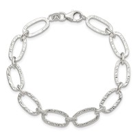 Sterling Silver Textured Fancy Oval Link Bracelet, 7.5" view 3