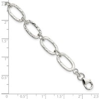 Sterling Silver Textured Fancy Oval Link Bracelet, 7.5" view 4