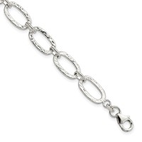 Sterling Silver Textured Fancy Oval Link Bracelet, 7.5" view 1