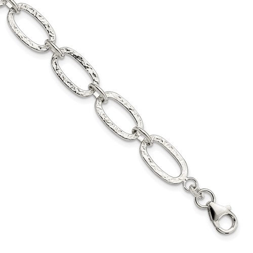 Sterling Silver Textured Fancy Oval Link Bracelet, 7.5"