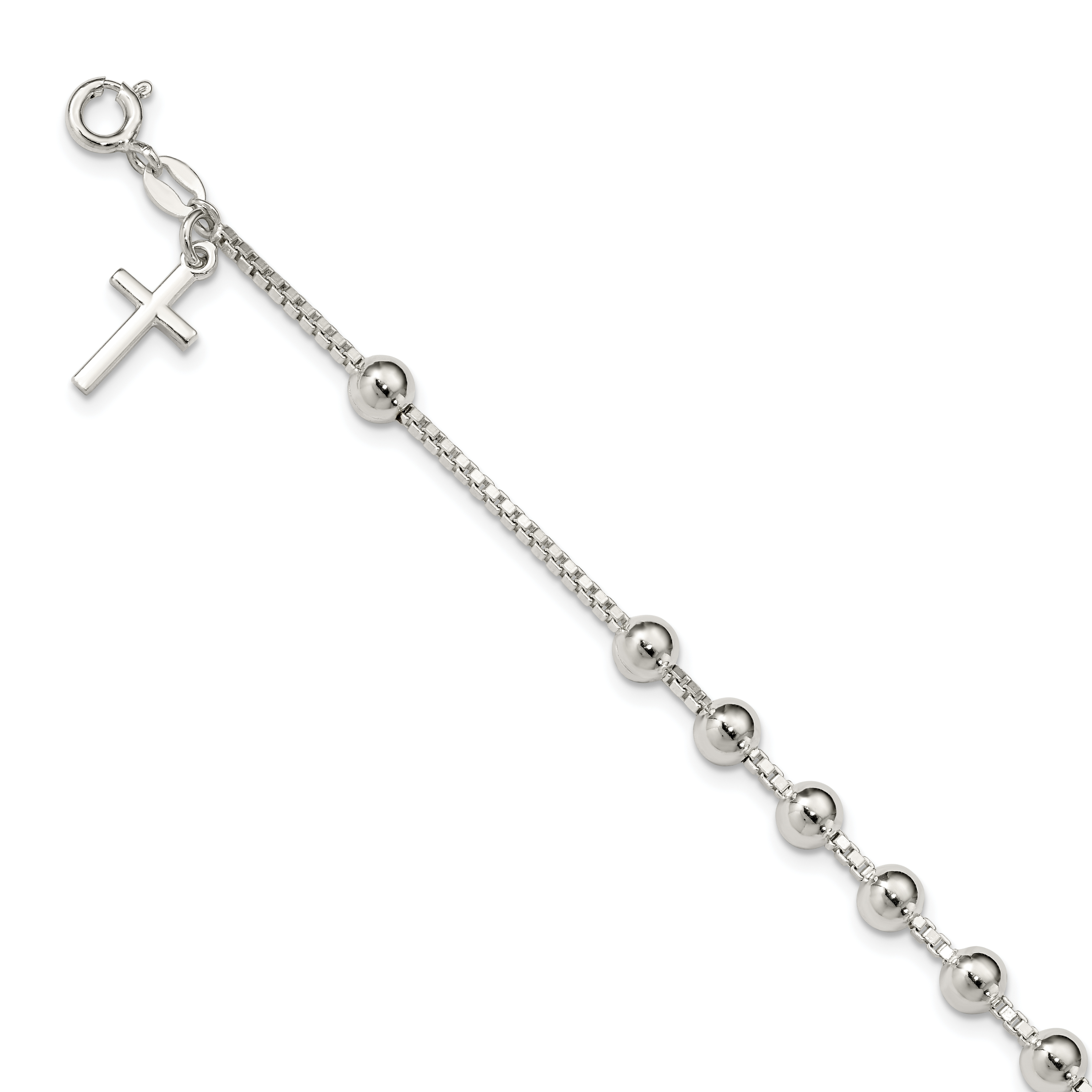 Sterling Silver Cross on Bead Bracelet (QG2373-7.25)