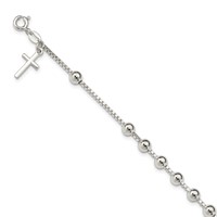 Sterling Silver Cross on Bead Bracelet view 1