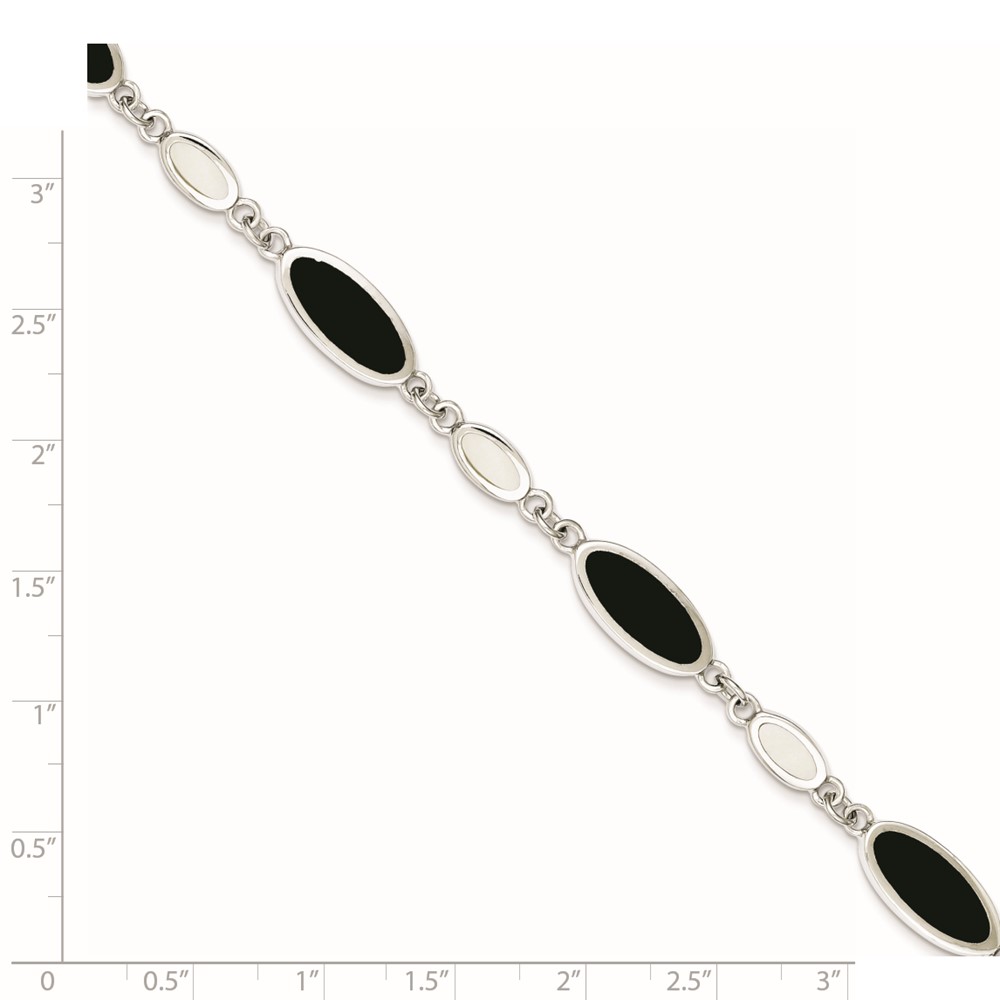 Sterling Silver Rhodium-plated Onyx and Mother of Pearl Bracelet (QG2398-7)