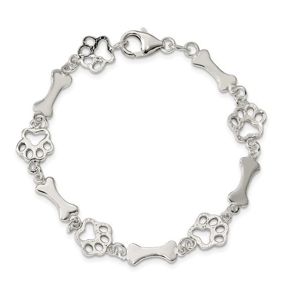 Sterling Silver Dog Bones and Paws Bracelet