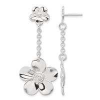 Sterling Silver Polished Floral Y-Necklace and Dangle Post Earring Set, 18" view 2
