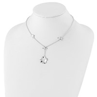 Sterling Silver Polished Floral Y-Necklace and Dangle Post Earring Set, 18" view 5