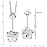 Sterling Silver Polished Floral Y-Necklace and Dangle Post Earring Set, 18" view 3
