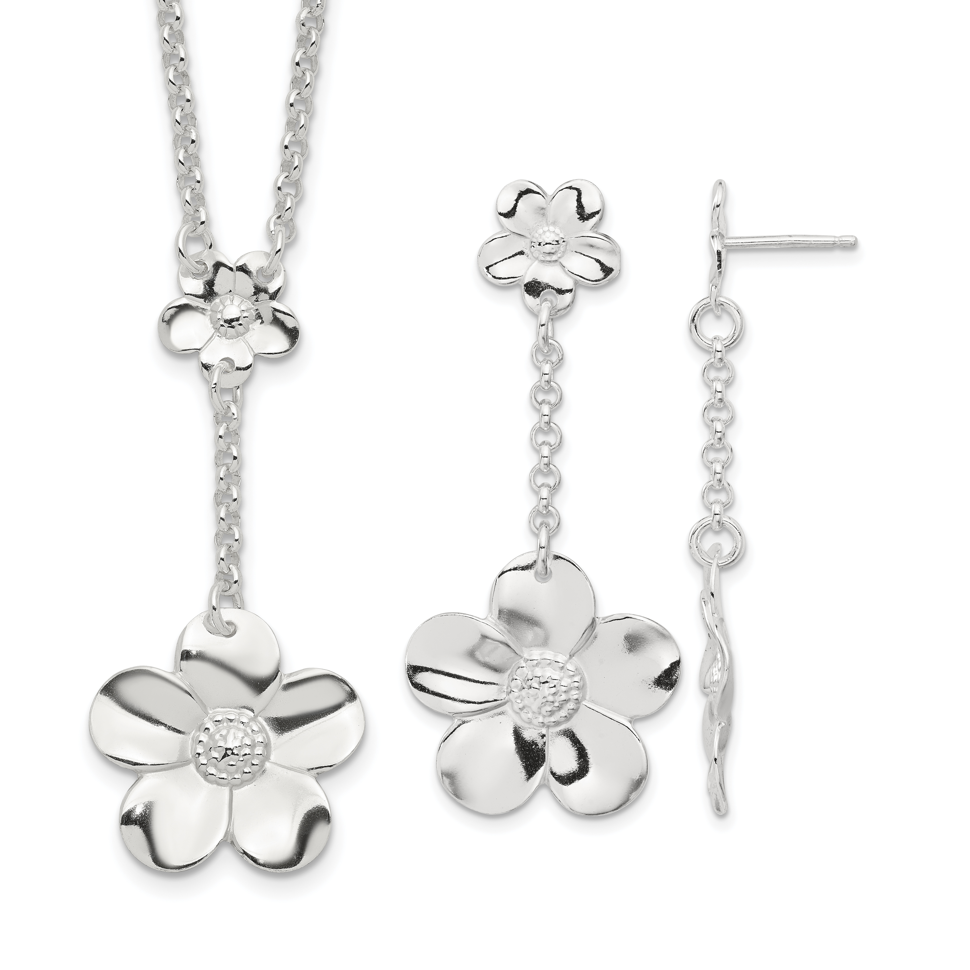 Sterling Silver Floral Necklace and Earring Set (QG2463SET)