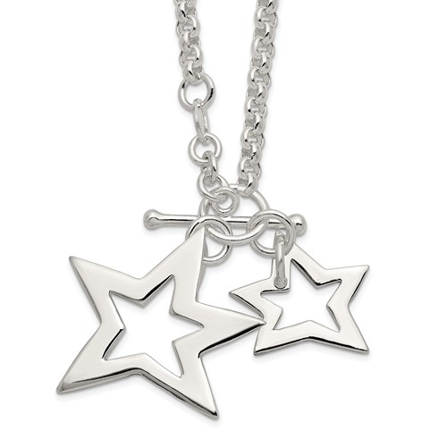 Sterling Silver Polished Fancy Stars Toggle Necklace, 16"