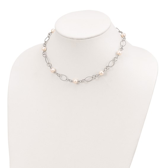 Sterling Silver Rhodium-plated Freshwater Cultured Pearl Necklace