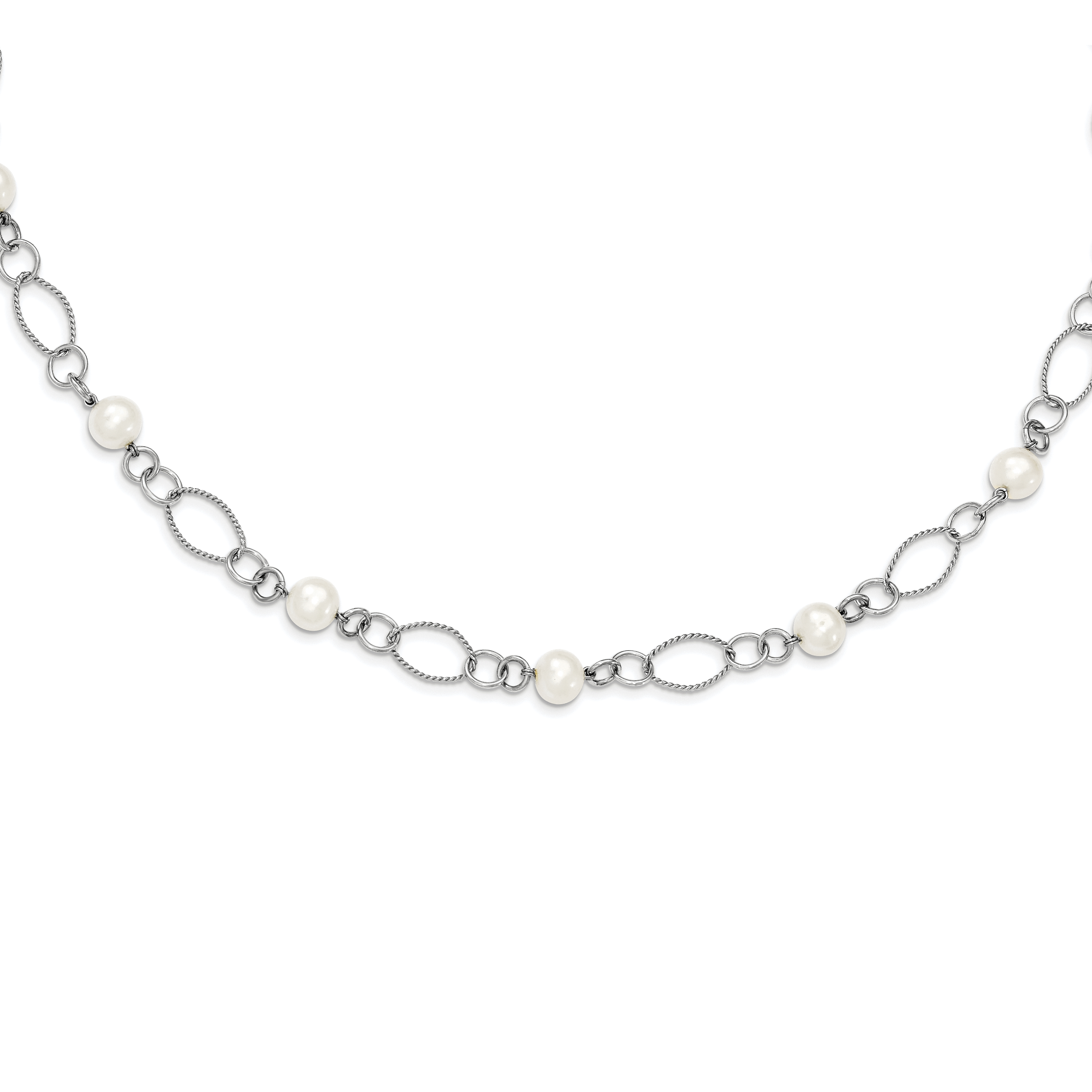 Sterling Silver Rhodium-plated Freshwater Cultured Pearl Necklace (QG2482-16)
