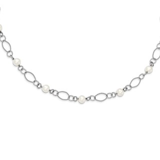 Sterling Silver Rhodium-plated Freshwater Cultured Pearl Necklace