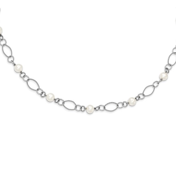 Sterling Silver Rhodium-plated Freshwater Cultured Pearl Necklace