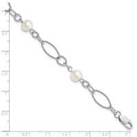 Sterling Silver Rhodium-plated 9-10mm White Near-Round Freshwater Cultured Pearl Bracelet, 7.75" view 3