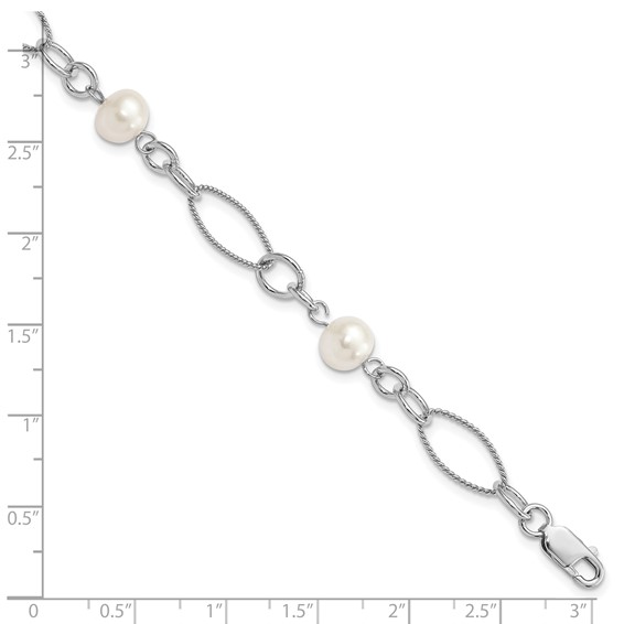 Sterling Silver Rhodium Freshwater Cultured Pearl Bracelet