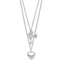 Sterling Silver Polished 2-Strand Heart and Key Necklace, 18" view 2