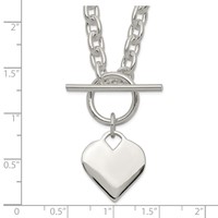 Sterling Silver Polished Engravable 19mm Heart Toggle Necklace - 18in view 4
