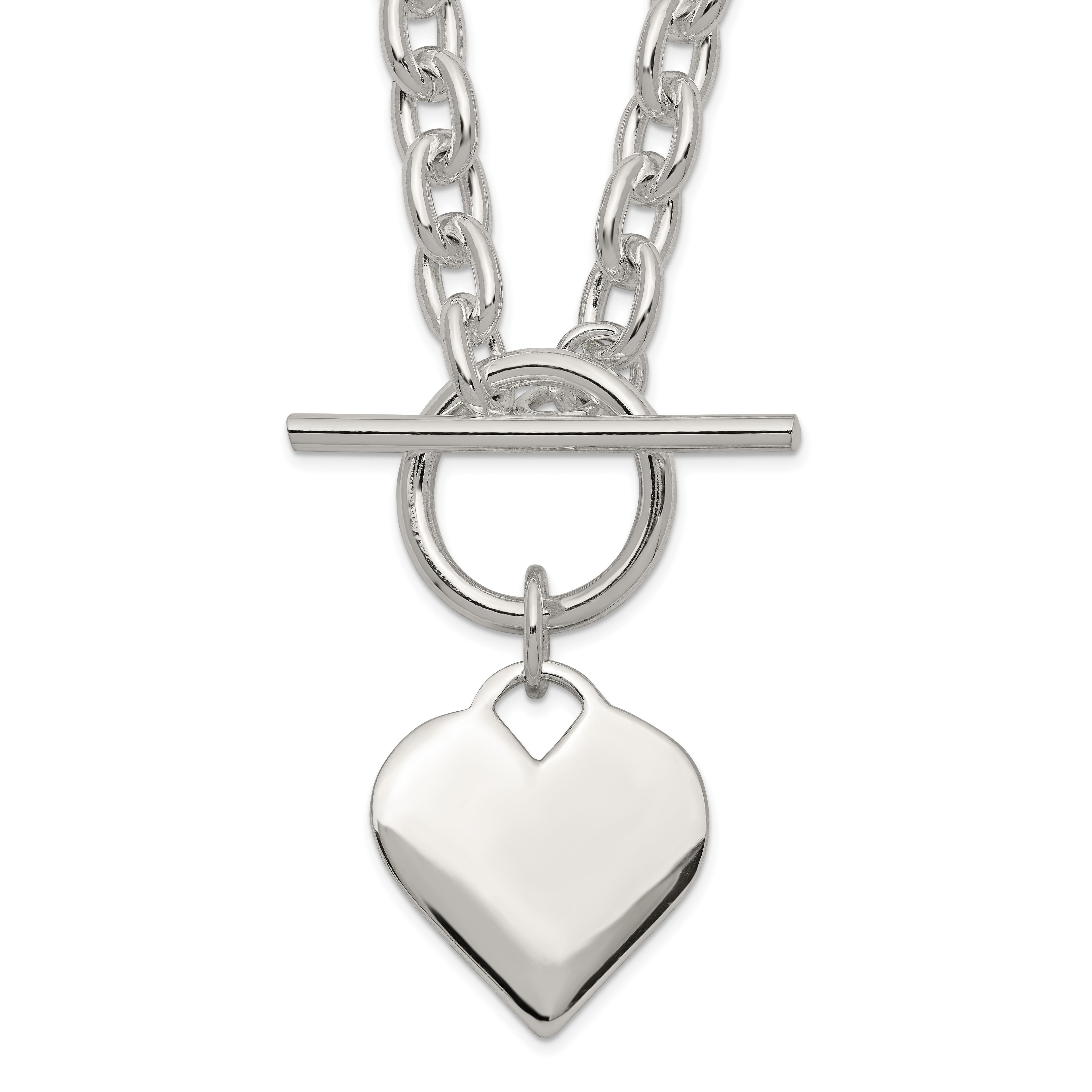 Sterling Silver Engraveable Heart Toggle Necklace (QG2532-18)