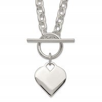 Sterling Silver Polished Engravable 19mm Heart Toggle Necklace - 18in view 1
