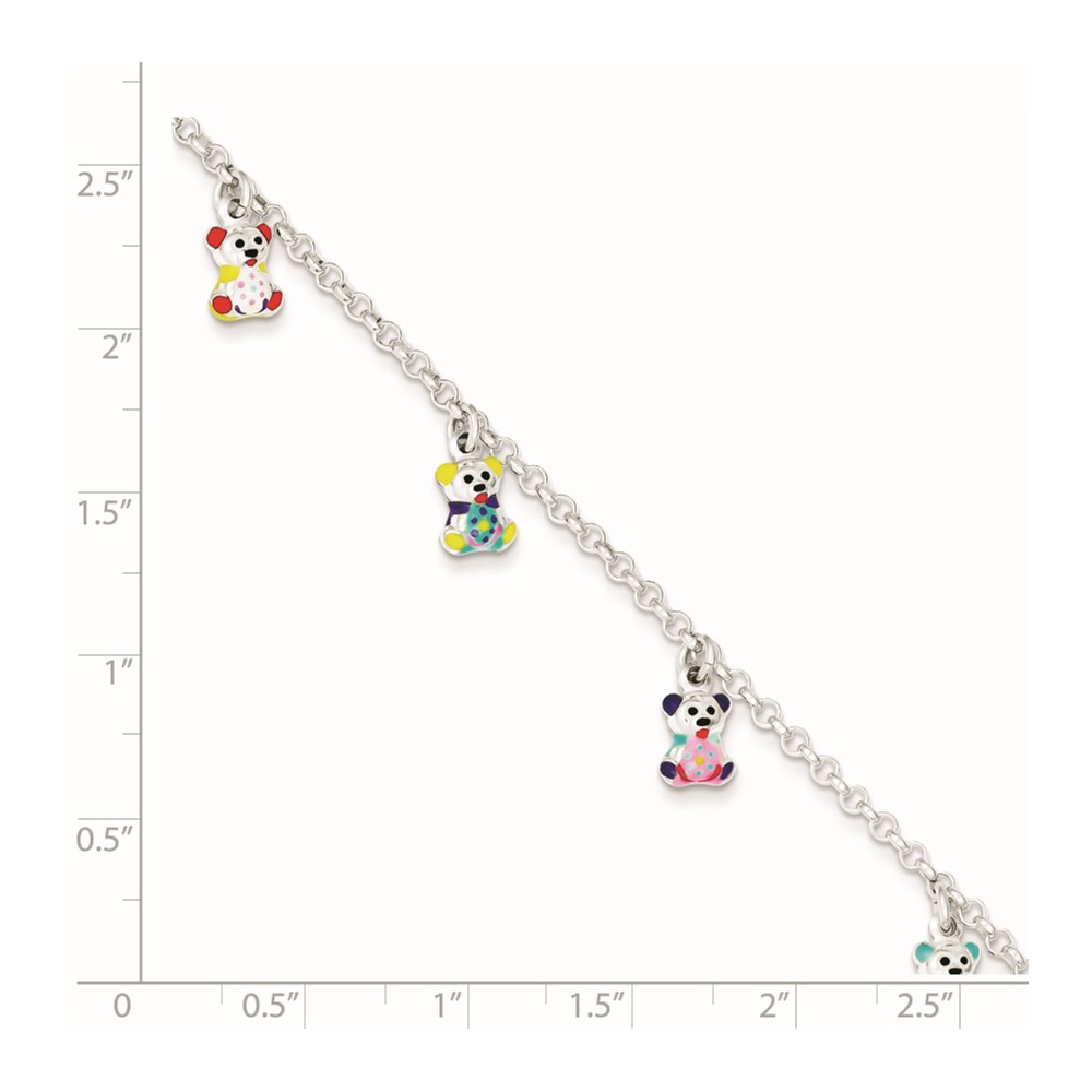 Sterling Silver Multi-color Enameled Bears w/ 1in ext Children's Bracelet (QG2573-6)