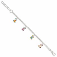 Sterling Silver Multi-color Enameled Bears Bracelet with Ext Children's, 1" view 2