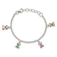 Sterling Silver Multi-color Enameled Bears Bracelet with Ext Children's, 1" view 3