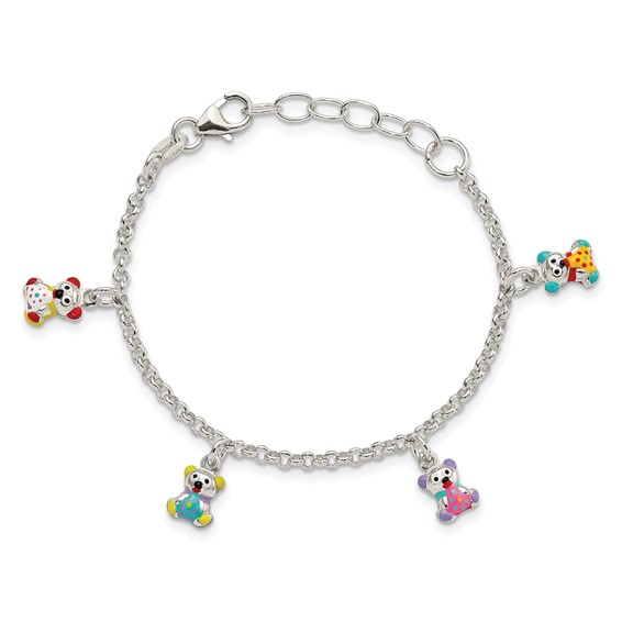 Sterling Silver Multi-color Enameled Bears w/ 1in ext Children's Bracelet
