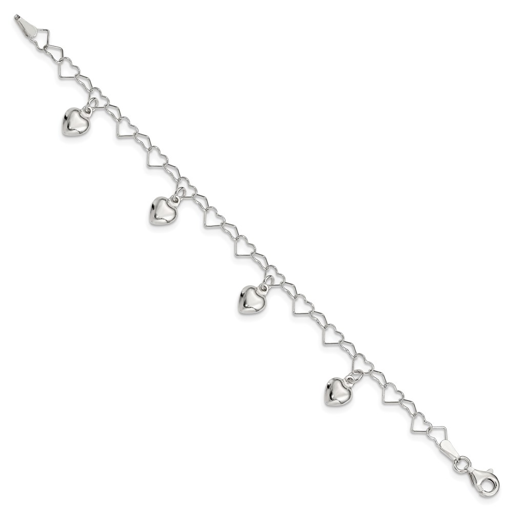 Sterling Silver Polished Dangling Heart Children's Bracelet (QG2581-6)