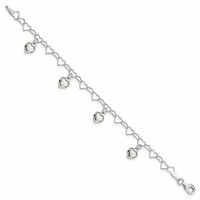Sterling Silver Polished Dangling Heart Children's Bracelet view 2
