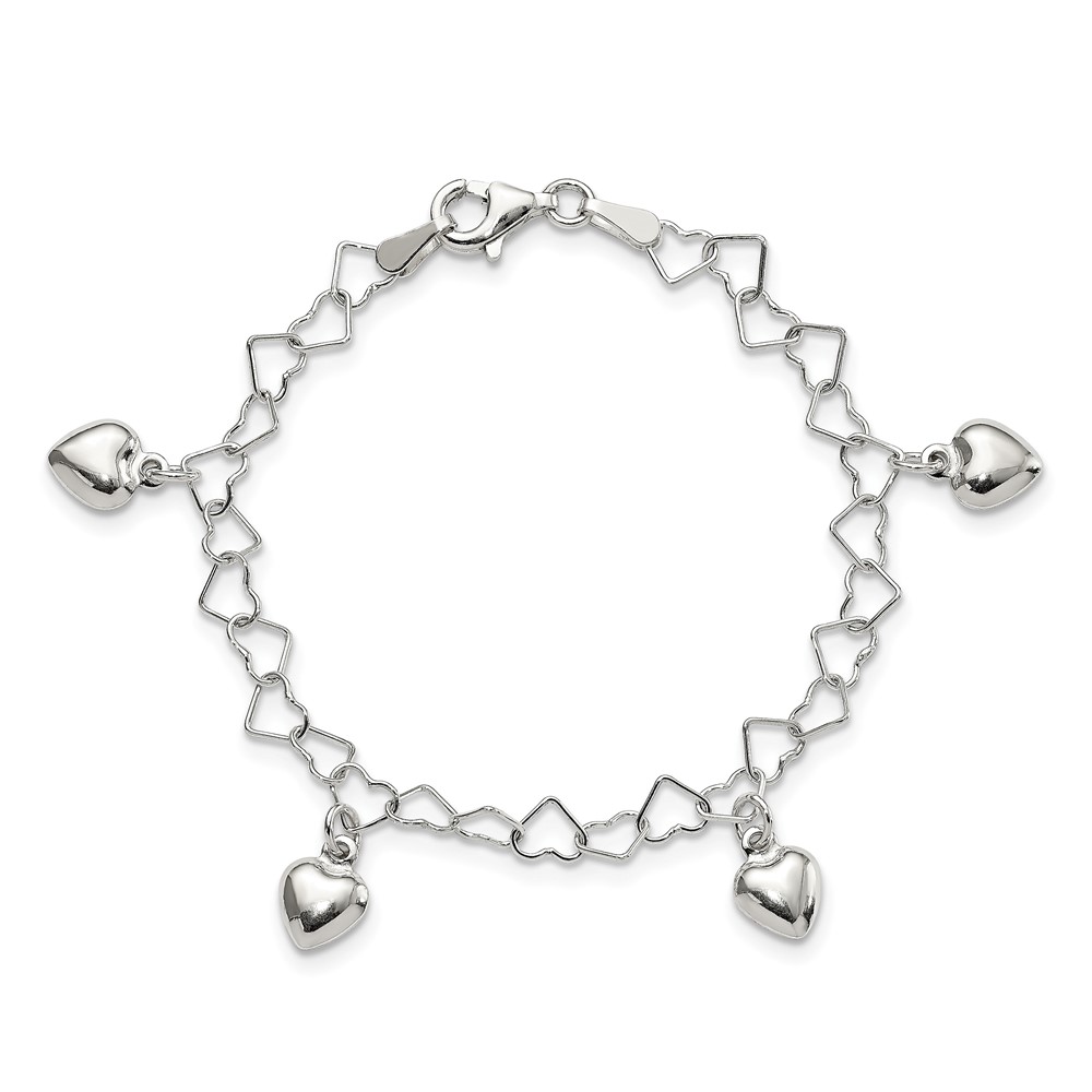 Sterling Silver Polished Dangling Heart Children's Bracelet (QG2581-6)