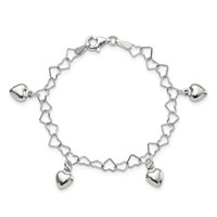 Sterling Silver Polished Dangling Heart Children's Bracelet view 3